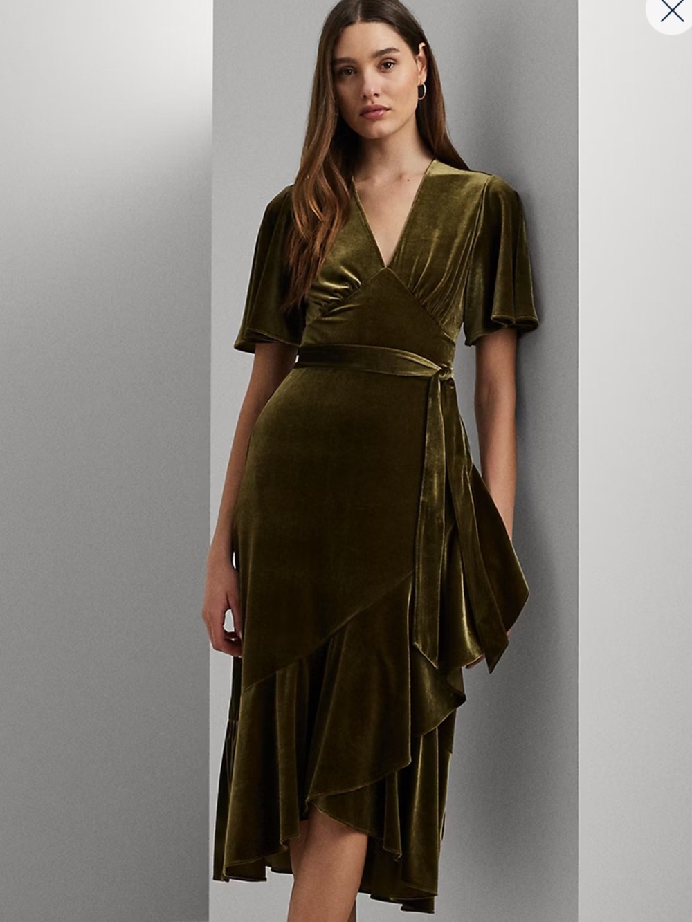 Lauren Ralph Lauren Botanic Green Velvet Midi Dress